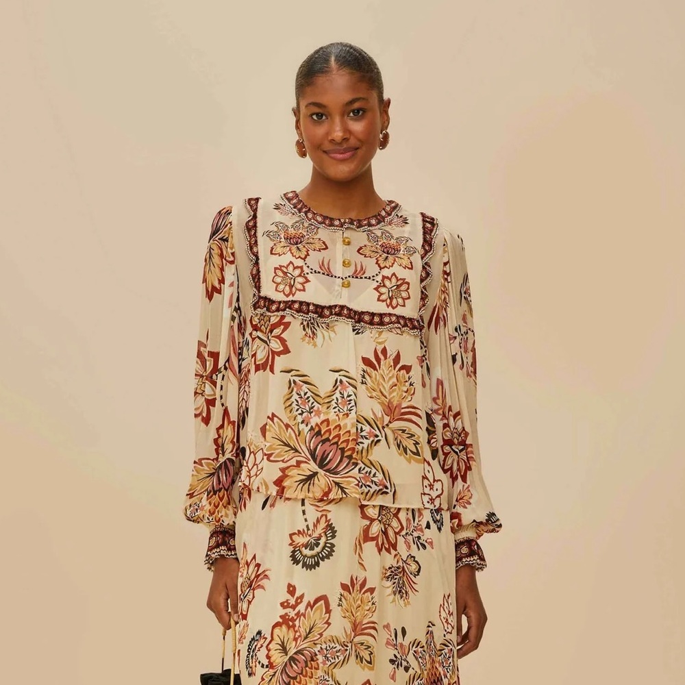 FARM RIO Sand Aura Floral Blouse